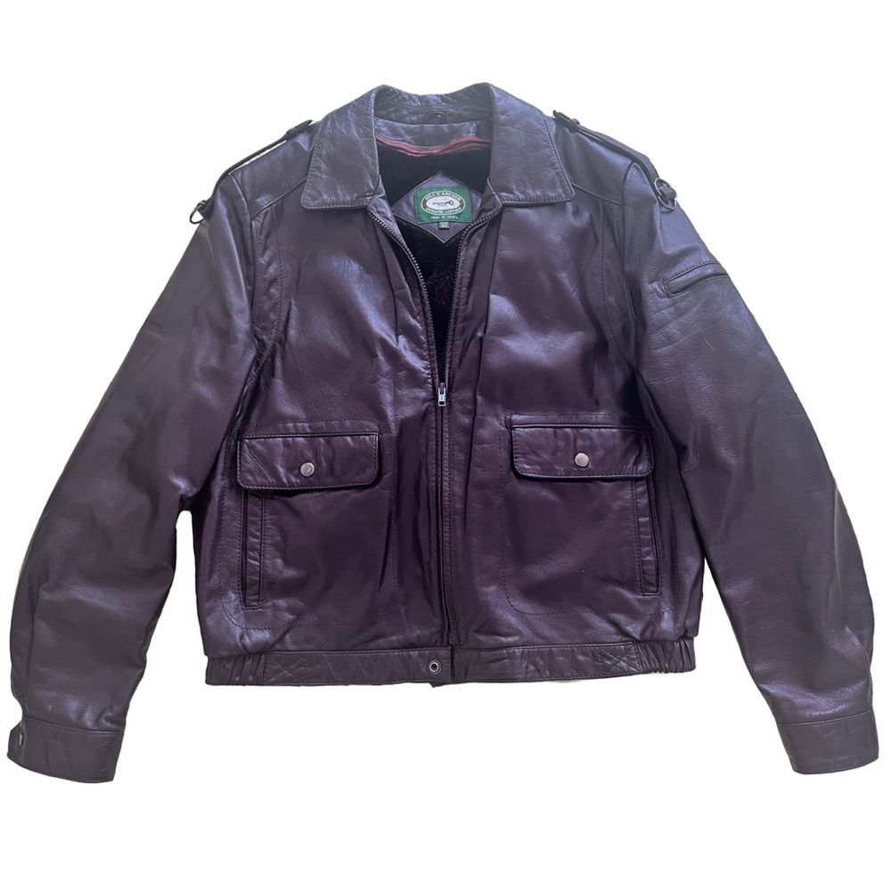 Men's Dark EUC VNTG Fleece Lined Brown Leather Bomber Jacket - SzXL
